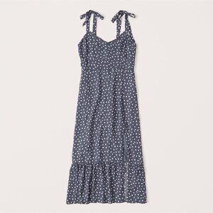 NWT - Abercrombie & Fitch Midi Dress w/ Slit in Blue Smudge Print, Size L